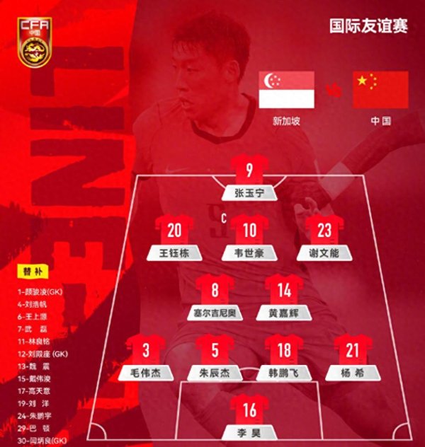 2026FIFA世界杯下单平台官网 热身赛拖延时辰, 国足2-1新加坡, 21岁新星替补出场又被武磊换下