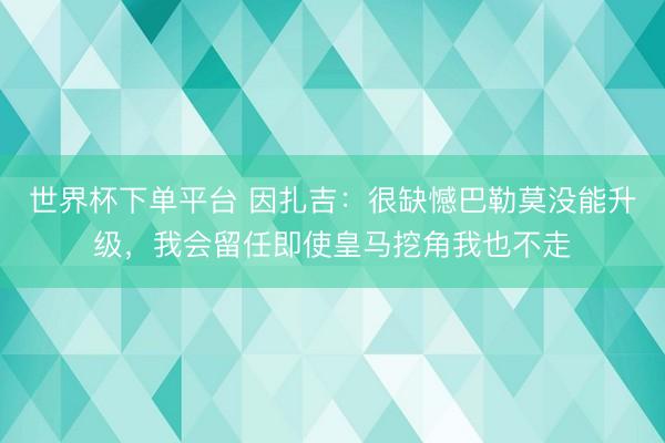 世界杯下单平台 因扎吉：很缺憾巴勒莫没能升级，我会留任即使皇马挖角我也不走