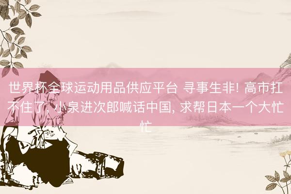 世界杯全球运动用品供应平台 寻事生非! 高市扛不住了, 小泉进次郎喊话中国, 求帮日本一个大忙