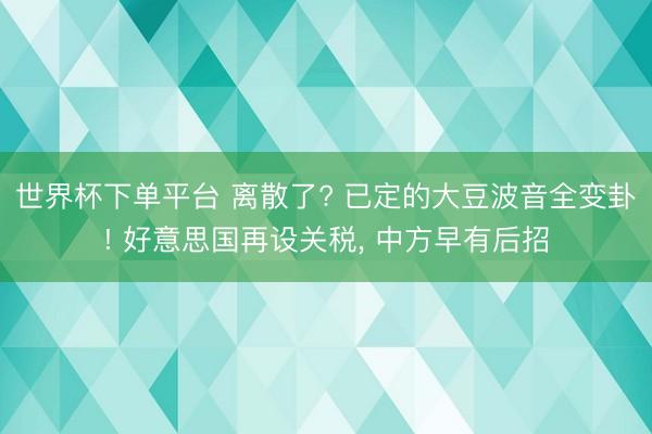 世界杯下单平台 离散了? 已定的大豆波音全变卦! 好意思国再设关税， 中方早有后招