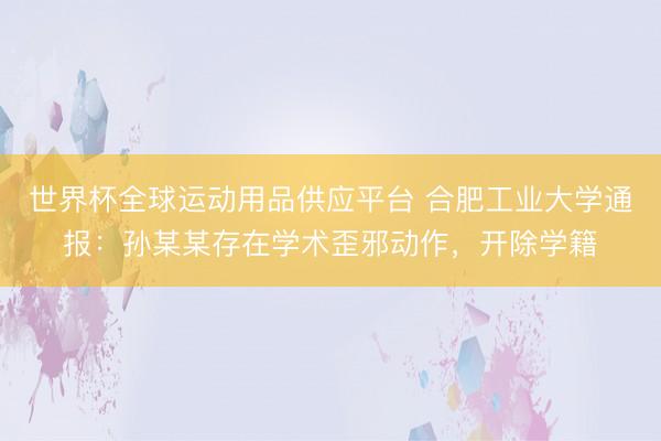 世界杯全球运动用品供应平台 合肥工业大学通报：孙某某存在学术歪邪动作，开除学籍