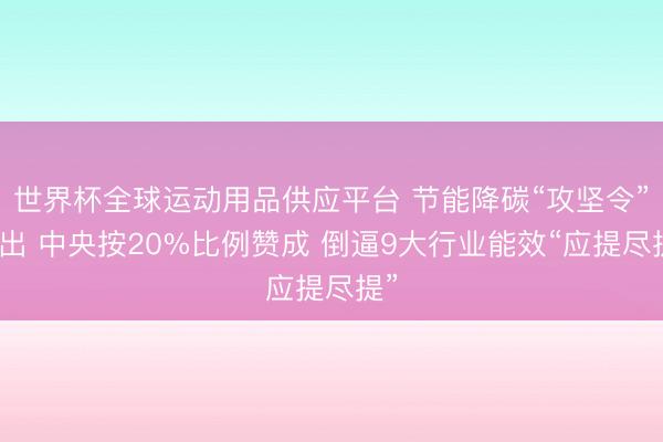 世界杯全球运动用品供应平台 节能降碳“攻坚令”发出 中央按20%比例赞成 倒逼9大行业能效“应提尽提”